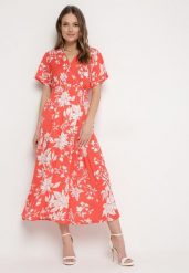 Pomarańczowo-Biała Sukienka Długa z Kopertową Górą w Kwiatowy Print Solmare. Brązowe sukienki Born2be, na co dzień, l, bez wzorów, eleganckie, bez kołnierzyka, bez ramiączek, maxi, kopertowe. Za 79.99 zł.