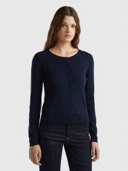 Benetton Kardigan w kolorze granatowym rozmiar: L. Niebieskie swetry Benetton, l, bez wzorów, z bawełny, bez ramiączek. Za 105.63 zł.