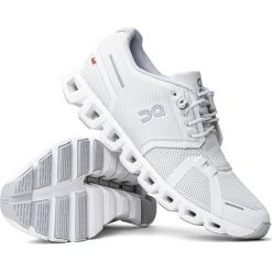 Buty treningowe damskie białe On Running Cloud 5. Białe buty treningowe On Running, bez wzorów, z tkaniny, bez zapięcia. Za 599.00 zł.