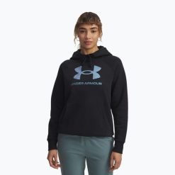 Bluza Under Armour Rival Fleece Piped HZ Hoodie. Czarne bluzy Under Armour, bez wzorów, sportowe, bez ramiączek, bez kaptura. Za 209.99 zł.