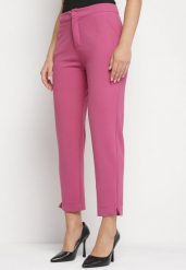 Fuksjowe Eleganckie Spodnie Regular z Nogawkami 7/8 i Kieszeniami Getida. Czerwone jeansy Born2be, bez wzorów, z jeansu, biznesowe. Za 79.99 zł.
