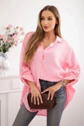 Koszula bawełniana muślinowa Plus Size cukierkowy róż. Czerwone koszule Kesi Włoski, l, bez wzorów, z bawełny, bez kołnierzyka, plus size, bez ramiączek. Za 188.21 zł.