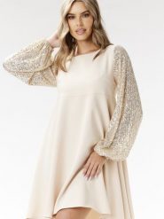 Sukienka Model A694 Beige - awama. Brązowe sukienki Awama, l, bez wzorów, z elastanu, eleganckie, bez kołnierzyka, bez ramiączek, mini, dopasowane. Za 412.33 zł.