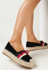 Czarne Espadryle z Kokardką na Platformie z Plecionki Elisavia. Czarne espadryle Born2be, bez wzorów, eleganckie, bez obcasa, na platformie. W wyprzedaży za 33.99 zł.