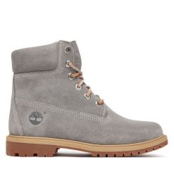 Trapery Timberland. Szare traperki Timberland, bez wzorów, bez obcasa, bez zapięcia. Za 999.99 zł.