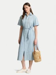 Polo Ralph Lauren Sukienka koszulowa 211935155001 Błękitny Regular Fit. Niebieskie sukienki Polo Ralph Lauren, bez wzorów, z bawełny, bez kołnierzyka, bez ramiączek, koszulowe. Za 649.99 zł.