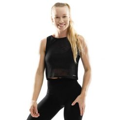 Damska treningowa koszulka crop top bez rękawów Fitness Siroko Beat. Czarne topy SIROKO, xs, bez wzorów, z materiału, sportowe, bez kołnierzyka, bez ramiączek. W wyprzedaży za 84.00 zł.