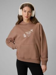 4F Bluza dresowa loose z kapturem damska - beżowa S. Brązowe bluzy z kapturem 4f, s, bez wzorów, z bawełny, z kapturem. Za 189.99 zł.
