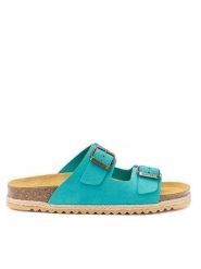 Mandel Skórzane klapki w kolorze turkusowym rozmiar: 41. Niebieskie klapki Mandel, bez wzorów, ze skóry, klasyczne, z otwartym noskiem, bez obcasa, bez zapięcia. Za 130.99 zł.