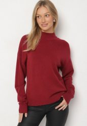 Bordowy Golf z Metalicznymi Guzikami Aderlia. Czerwone swetry Born2be, l, bez wzorów, z jeansu, biznesowe, bez ramiączek. Za 79.99 zł.