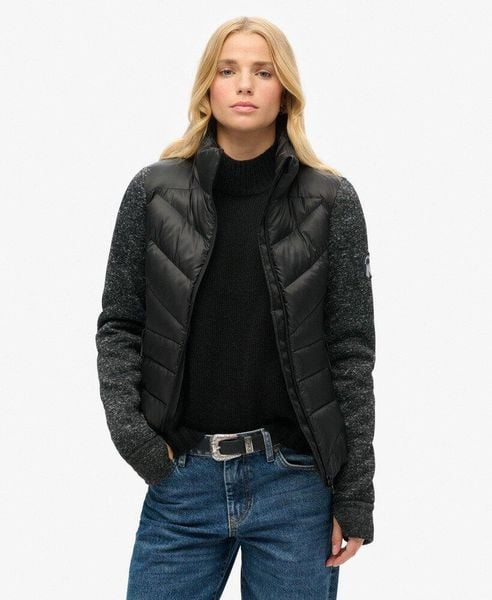 Kurtka hybrydowa Storm z dzianiny. Czarne kurtki Superdry, s, bez wzorów, z dzianiny, eleganckie, bez kaptura. Za 370.60 zł.