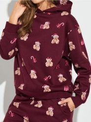 Bluza hoodie ze wzorem - bordowy. Czerwone bluzy Sinsay, l, bez wzorów, bez ramiączek, bez kaptura. Za 39.99 zł.