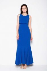 Niebieska Wieczorowa Maxi Sukienka z Nakładką. Niebieskie sukienki Venaton, xl, bez wzorów, z elastanu, wizytowe, bez kołnierzyka, bez ramiączek, maxi. Za 299.00 zł.