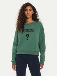 Guess Bluza V4BQ11 KCHX0 Zielony Regular Fit. Zielone bluzy Guess, xxs, z aplikacjami, z bawełny, bez kaptura. Za 259.99 zł.