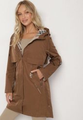 Brązowa Kurtka Parka z Kapturem ze Wzorem w Kratę i Podpinanymi Rękawami Gavaria. Brązowe kurtki Born2be, l, bez wzorów, z jeansu, eleganckie, z kapturem. Za 199.99 zł.