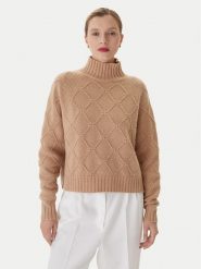 Elisabetta Franchi Sweter MK-55T-57E2 Brązowy Regular Fit. Brązowe swetry Elisabetta Franchi, bez wzorów, z wełny, bez ramiączek. Za 1,799.00 zł.