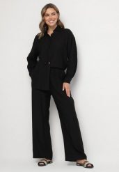 Czarny Komplet z Wiskozy Koszula i Spodnie Sesanila. Czarne koszule Born2be, l, bez wzorów, z wiskozy, eleganckie, bez kołnierzyka, bez ramiączek. Za 119.99 zł.