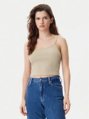 Calvin Klein Jeans Top Logo J20J225312 Beżowy Slim Fit. Brązowe topy Calvin Klein Jeans, l, bez wzorów, z jeansu, bez kołnierzyka, bez ramiączek. Za 99.99 zł.