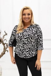 Biała bluzka Amber we wzór czarnej żyrafy PLUS SIZE XXL. Białe bluzki Nasi partnerzy, plus size, bez wzorów, z jeansu, biznesowe, bez kołnierzyka, plus size, bez ramiączek. Za 199.90 zł.