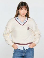 Bluza damska z kontrastowym wykończeniem perłowa gabria 103. Białe bluzy bez kaptura BIG STAR, l, bez wzorów, z dzianiny, bez kaptura. Za 199.99 zł.