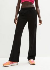 Spodnie sportowe z elastycznego materiału z bawełną. Czarne spodnie dresowe bonprix, bez wzorów, z bawełny. Za 109.99 zł.