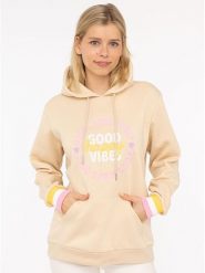 Zwillingsherz Bluza "Good Vibes Only" w kolorze beżowym rozmiar: L/XL. Brązowe bluzy Zwillingsherz, l, bez wzorów, bez ramiączek, z kapturem. Za 176.08 zł.