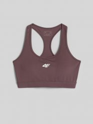 4F Biustonosz treningowy z niskim wsparciem damski - brązowy S. Brązowe biustonosze sportowe 4f, bez wzorów, z gumy, na fitness i siłownię. Za 119.99 zł.