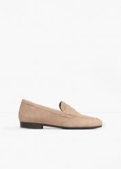 Skórzane loafersy. Brązowe baleriny bonprix, bez wzorów, ze skóry, bez obcasa, bez zapięcia. Za 179.99 zł.