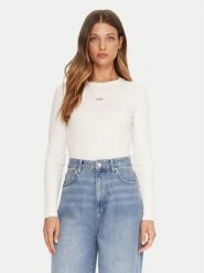 Guess Jeans Bluzka W5BP01 KA0H1 Beżowy Slim Fit. Brązowe bluzki Guess Jeans, xl, z aplikacjami, z bawełny, bez kołnierzyka, bez ramiączek. Za 139.99 zł.
