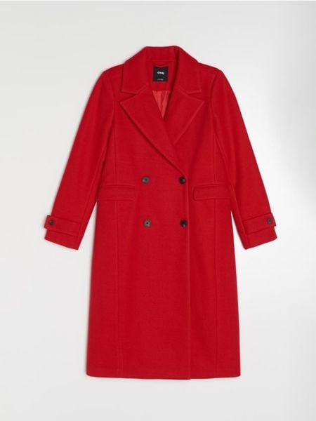 Klasyczny płaszcz dwurzędowy - czerwony. Czerwone płaszcze Sinsay, l, bez wzorów, klasyczne, bez kaptura. Za 139.99 zł.