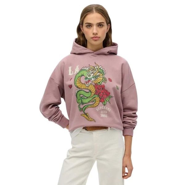 Bluza damska z kapturem Superdry Neo Trad Tattoo. Fioletowe bluzy Superdry, l, bez wzorów, prążkowane, eleganckie, bez ramiączek, z kapturem. Za 307.00 zł.
