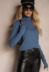 Niebieski Golf Sweterkowy z Domieszką Kaszmiru Zaivanna. Niebieskie swetry Renee, na jesień, bez wzorów, z jeansu, biznesowe, bez ramiączek. Za 79.99 zł.