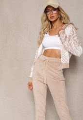 Ciemnobeżowy Welurowy Komplet Dresowy z Wzorzystą Bluzą z Kapturem i Joggerami Rouviana. Brązowe bluzy Renee, m, bez wzorów, z dresówki, bez ramiączek, z kapturem. Za 79.99 zł.