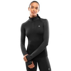 Damska bluza do biegania z suwakiem pod szyją Fitness Siroko Center Black. Czarne bluzy SIROKO, bez wzorów, z tkaniny, bez ramiączek, bez kaptura. Za 147.00 zł.