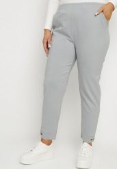 Szare Spodnie z Wiskozą z Gumką w Talii i Aplikacjami przy Nogawkach Stellorie. Szare jeansy Born2be, z aplikacjami, z jeansu, eleganckie. Za 89.99 zł.