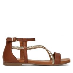 Sandały Tamaris. Brązowe sandały Tamaris, bez wzorów, bez obcasa, na płaskiej podeszwie, bez zapięcia. Za 299.99 zł.