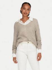 JDY Sweter New Megan 15208245 Beżowy Loose Fit. Brązowe swetry JDY, m, bez wzorów, z syntetyku, bez ramiączek. Za 99.99 zł.