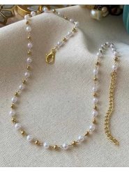 Luseera Pozłacany naszyjnik - dł. 45 cm rozmiar: onesize. Białe naszyjniki Luseera, z materiału, z perłą, pozłacane. Za 34.99 zł.