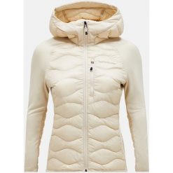 Kurtka Peak Performance puchowa damska Helium Down Hybrid Hood beżowa - M. Brązowe kurtki Peak Performance, m, bez wzorów, z puchu, bez kaptura. W wyprzedaży za 919.00 zł.