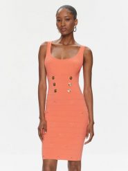 Pinko Sukienka dzianinowa Cactus 102879 A1LK Koralowy Slim Fit. Pomarańczowe sukienki Pinko, l, bez wzorów, z dzianiny, bez kołnierzyka, bez ramiączek. Za 619.99 zł.