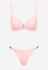 Jasnoróżowe Bikini z Usztywnianym Biustonoszem z Regulowanymi Ramiączkami Zdobione Cyrkoniami Sloella. Czerwone bikini Born2be, z aplikacjami, wakacyjne. Za 109.99 zł.