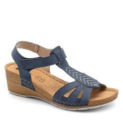 Sandały Inblu. Niebieskie sandały Inblu, bez wzorów, bez obcasa, na koturnie, bez zapięcia. Za 73.99 zł.