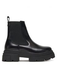 Tommy Hilfiger Sztyblety Shiny FW0FW09042 Czarny. Czarne botki Tommy Hilfiger, bez wzorów, ze skóry, bez obcasa, na płaskiej podeszwie, bez zapięcia. Za 519.99 zł.
