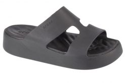 Klapki damskie Crocs 209409001. Czarne klapki Crocs, bez wzorów, z materiału, z otwartym noskiem, bez obcasa, na platformie, bez zapięcia. Za 195.50 zł.