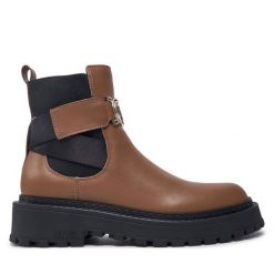 Sztyblety Liu Jo. Brązowe botki Liu Jo, bez wzorów, bez obcasa, na płaskiej podeszwie, bez zapięcia. Za 469.99 zł.