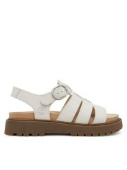 Timberland Sandały TB0A2Q1PEX41 Biały. Białe sandały Timberland, bez wzorów, ze skóry, bez obcasa, na płaskiej podeszwie, bez zapięcia. Za 329.99 zł.