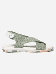 Sandały damskie TBS Jazzfit. Zielone sandały TBS, bez wzorów, z materiału, bez obcasa, bez zapięcia. Za 298.00 zł.