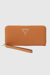 GUESS Brązowy duży portfel damski Laurel. Brązowe portfele Guess, z aplikacjami, ze skóry ekologicznej. W wyprzedaży za 233.99 zł.