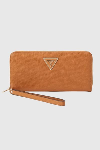 GUESS Brązowy duży portfel damski Laurel. Brązowe portfele Guess, z aplikacjami, ze skóry ekologicznej. W wyprzedaży za 259.99 zł.