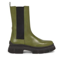 Sztyblety Tommy Hilfiger. Zielone botki Tommy Hilfiger, bez wzorów, bez obcasa, na płaskiej podeszwie, bez zapięcia. Za 369.99 zł.